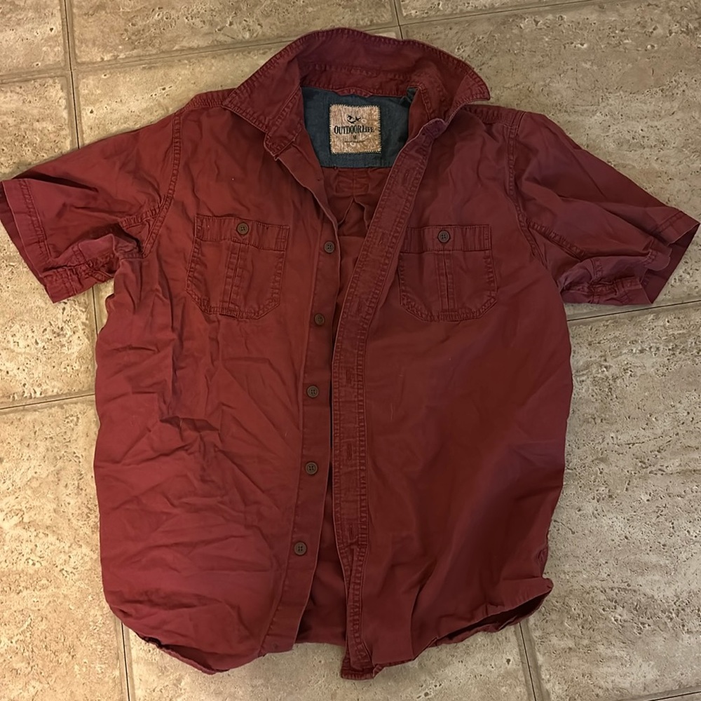 Mens outdoor life red button down dress shirt short sleeve